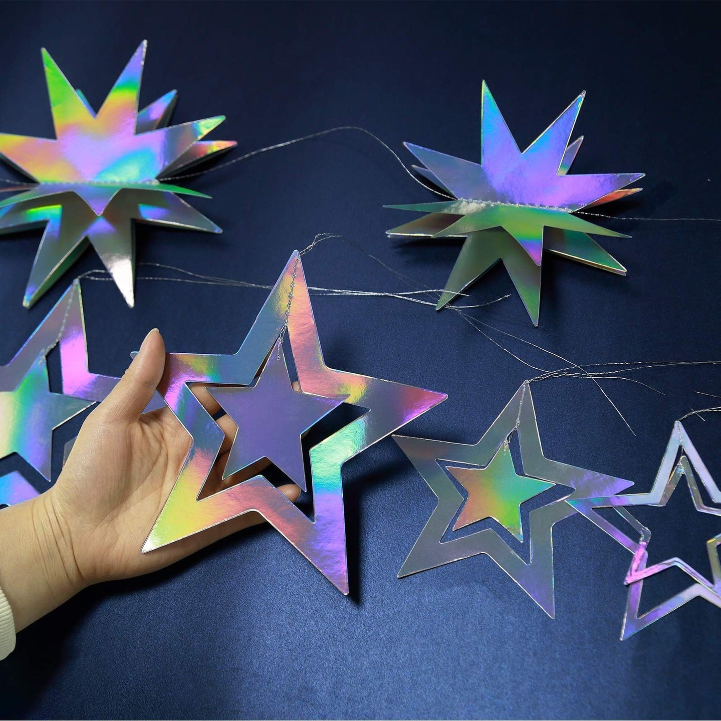 Cheerland Iridescent Star Party Decorations Holographic Hanging Stars Garlands Disco Dancing Queen Galaxy Birthday Decoration Twinkle Star Banner Backrop Alien Space Celestial Theme Party Decor