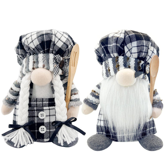 Lovinland Christmas Chef Gnomes Plush - Chef Tomte Swedish Scandinavian Figurine Elf Doll - Christmas Decoration for Home, Kitchen - Xmas Buffalo Plaid Decor - Gnomes Gifts for Women
