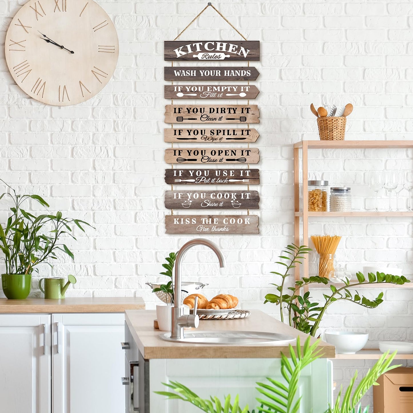 PEKCARGO Kitchen Wall Decor Funny Kitchen Signs Kitchen Rules Pictures Wall Art Decor Rustic Farmhouse Western Kitchen Decor Wooden Sign (Brown)