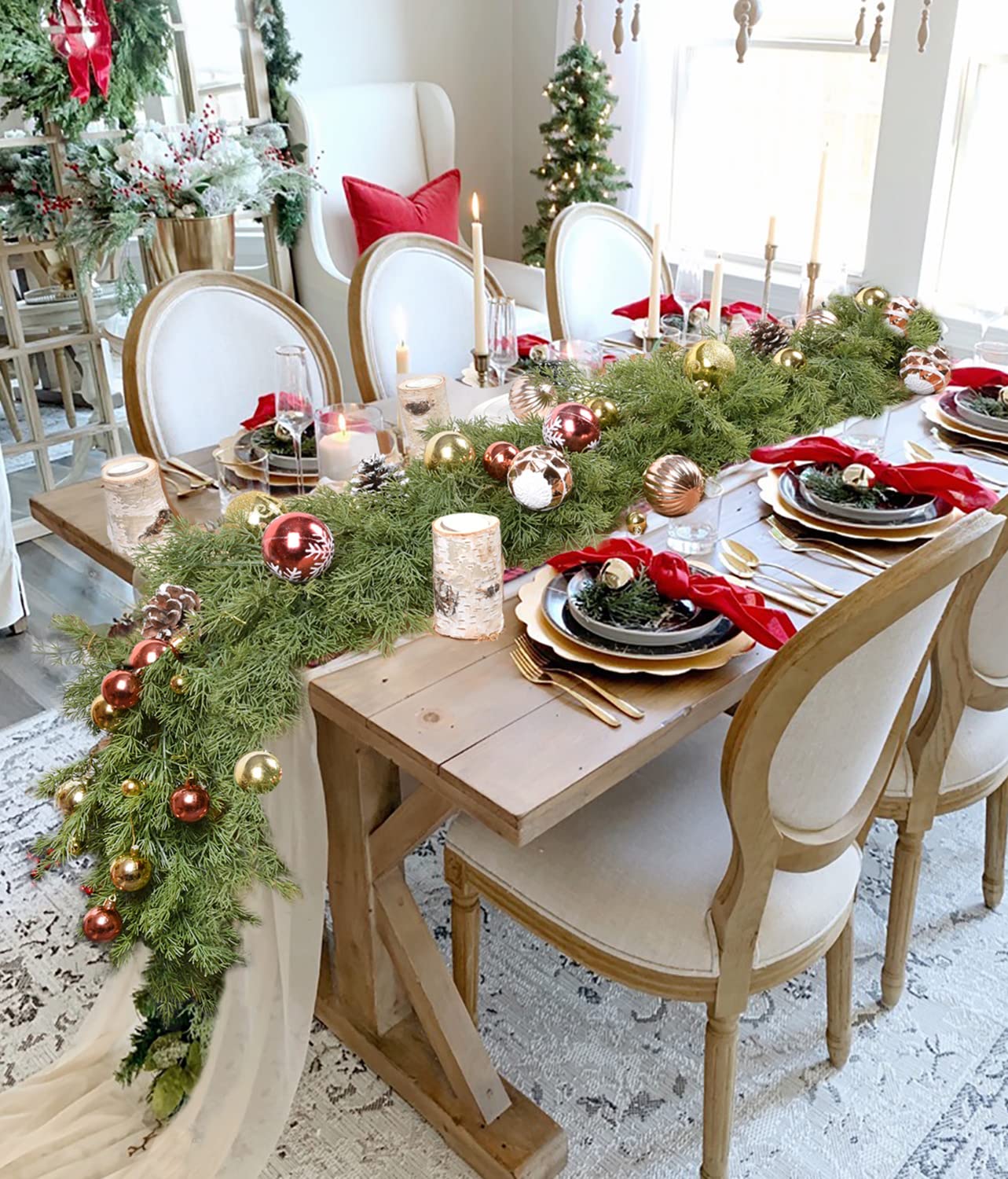 DearHouse 6Ft Artificial Christmas Garland Pine Cypress Greenery Garland for Holiday Season Mantel Fireplace Table Runner Centerpiece Décor