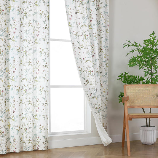 Chyhomenyc Roman Linen Blend Curtains 84 Inch Length 2 Panels Set, Light Filtering Floral Vintage Curtains Printed Drapes for Farmhouse, Modern Pastoral Style Window Treatment, 38Wx84L Inch, 2 PCS