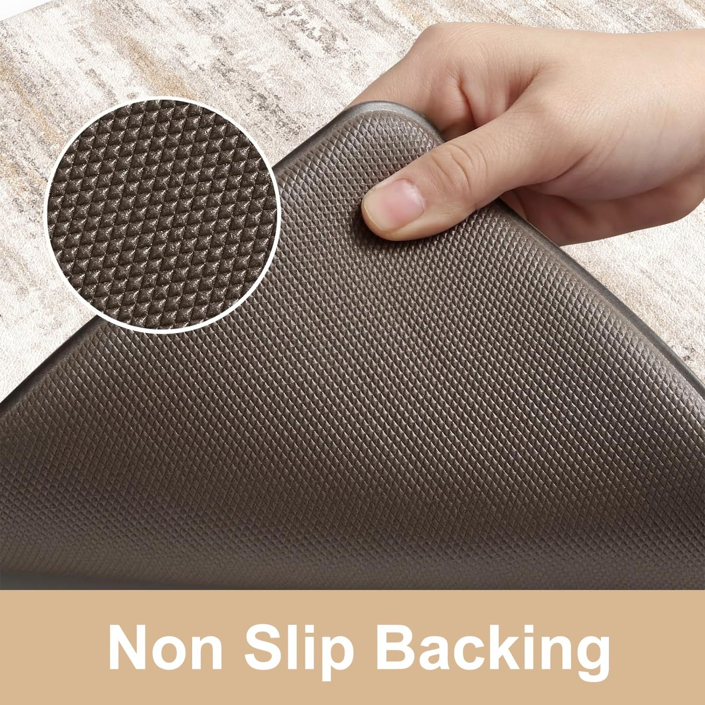 KIMODE Anti Fatigue Kitchen Mats for Floor 2 Piece, Cushioned Abstract Kitchen Rugs,Memory Foam Kitchen Floor Mats, Standing Desk Mats for Laundry, Office, Sink Light Brown Multi 17"x47"+17"x29"