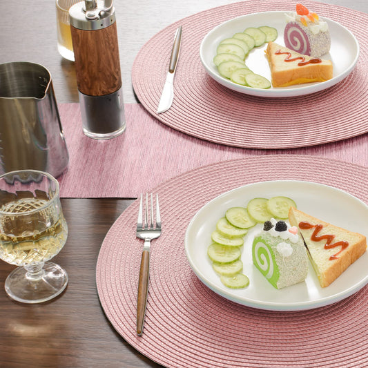 FunWheat Round Braided Placemats Set of 6 Place Mats for Dining Tables Woven Washable Non-Slip Table mats 15 inch(Pink, 6pcs)