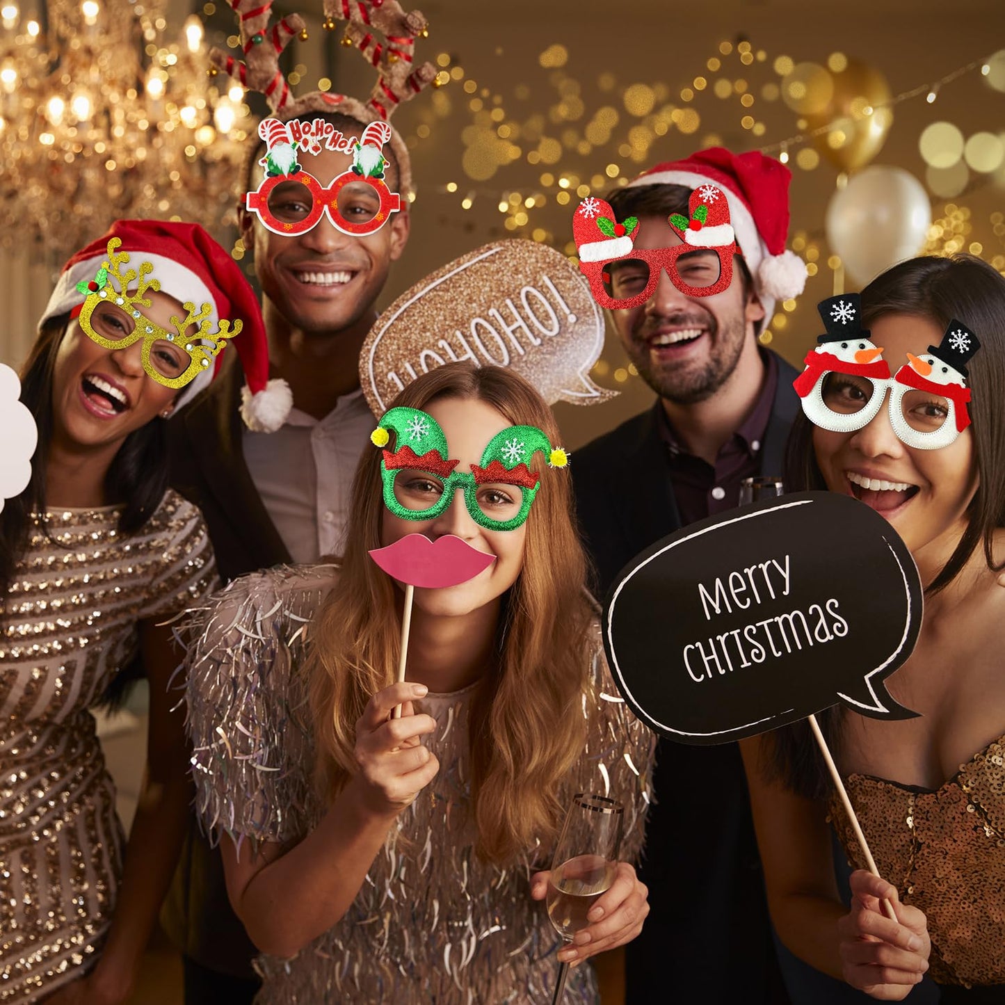 Leetous Christmas Accessories Bulk 24 Pack - Xmas Glitter Glasses Frames to Wear, One Size Holiday Eyeglasses Party Favors Supplies, Friendsmas Classroom Gifts Prizes Photo Props Decor for Costume