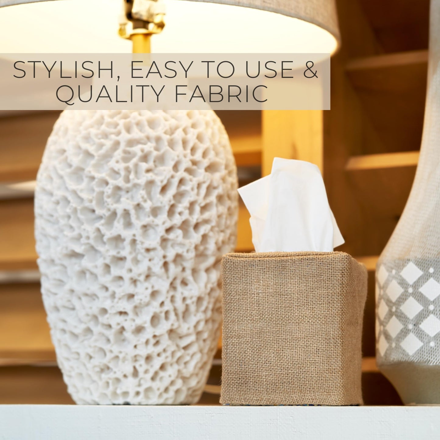 Stylish Tissue Box Cover - This Burlap Holder Instantly Covers Your Square Tissue Boxes - The Perfect Fall Decorative Cube Cover for Your Bathroom and Home
