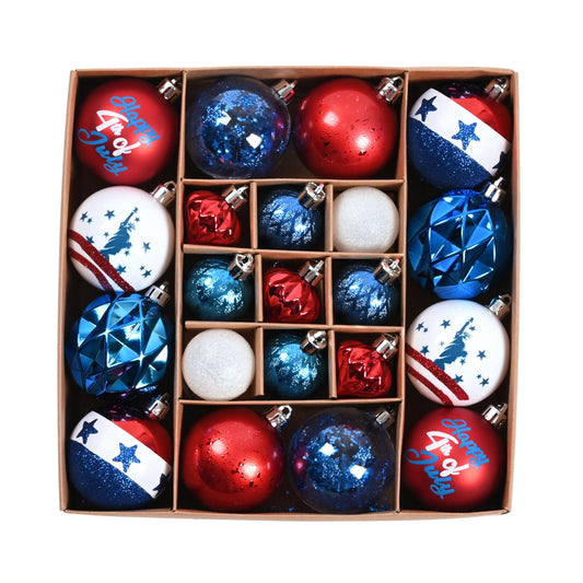 DecorbyHannah 4th of July Tree Decorations,21ct Memorial Day Ornaments for Tree Patriotic Red White Blue Decorations Shatterproof Hanging Ornaments for Independence Day,Flag Day,USA 250th Holiday