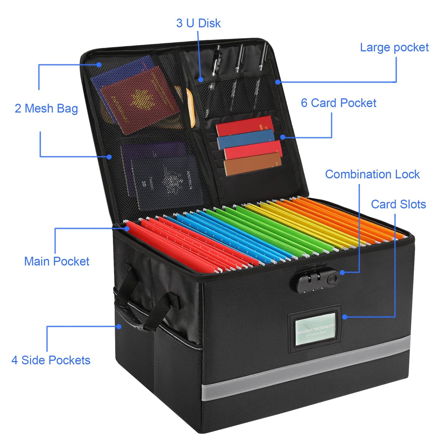 EXLIFBAG File Organizer, Fireproof File Box with Lids, Important Document Organizer Box with Lock, Portable File Folder Organizer with Handle