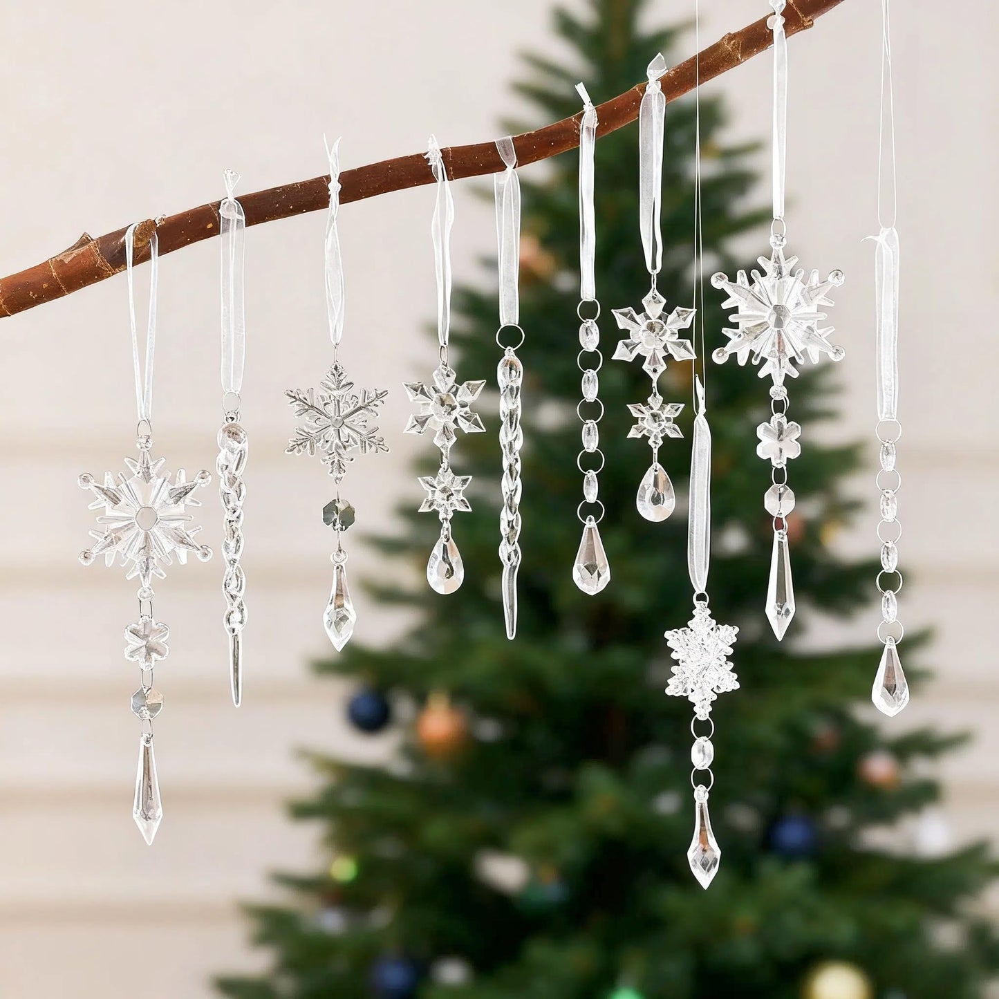 Christmas Ornaments for Tree Decorations - Hanging Acrylic Snowflake & Icicle Christmas Pendants for Winter Xmas Tree,New Year Party Supplies,DIY Holiday Décor