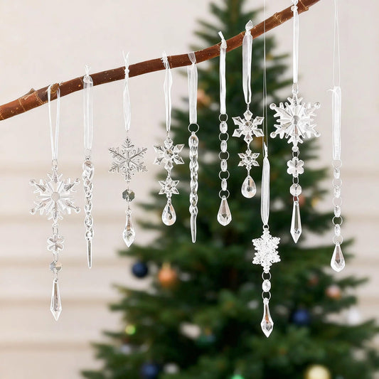 Christmas Ornaments for Tree Decorations - Hanging Acrylic Snowflake & Icicle Christmas Pendants for Winter Xmas Tree,New Year Party Supplies,DIY Holiday Décor