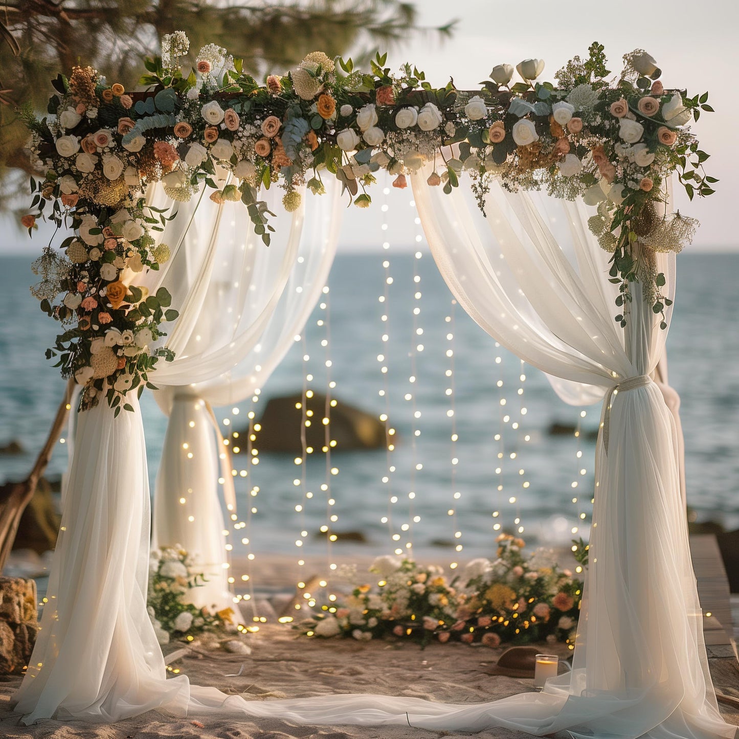 Fomcet Tulle Backdrop Curtains with Lights String White 10FT X 8FT Sheer Curtain with Lights Tulle Curtains Backdrop for Wedding Birthday Party Baby Shower Photo Shoot (2 Panels 5x8FT)