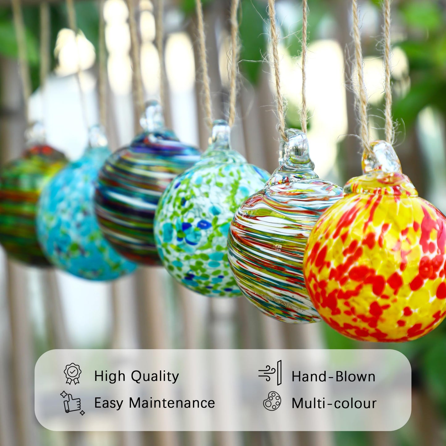 Set of 6 Hand Blown Glass Ball Ornaments Hanging Gazing Ball Witches Ball Decor for Garden Patio Window Tree