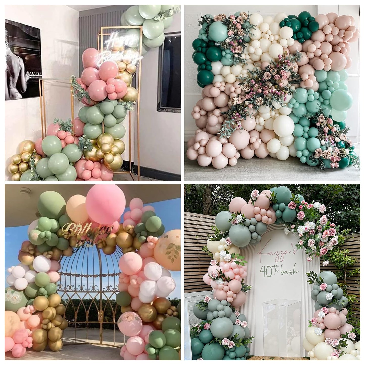HILAVO Pink and Green Balloons Retro Sage Green Pink Metallic Gold Confetti Balloons Olive Green Gold Pink Beige Latex Balloon for Easter Jungle Safari Christmas Woodland Birthday Party Decorations