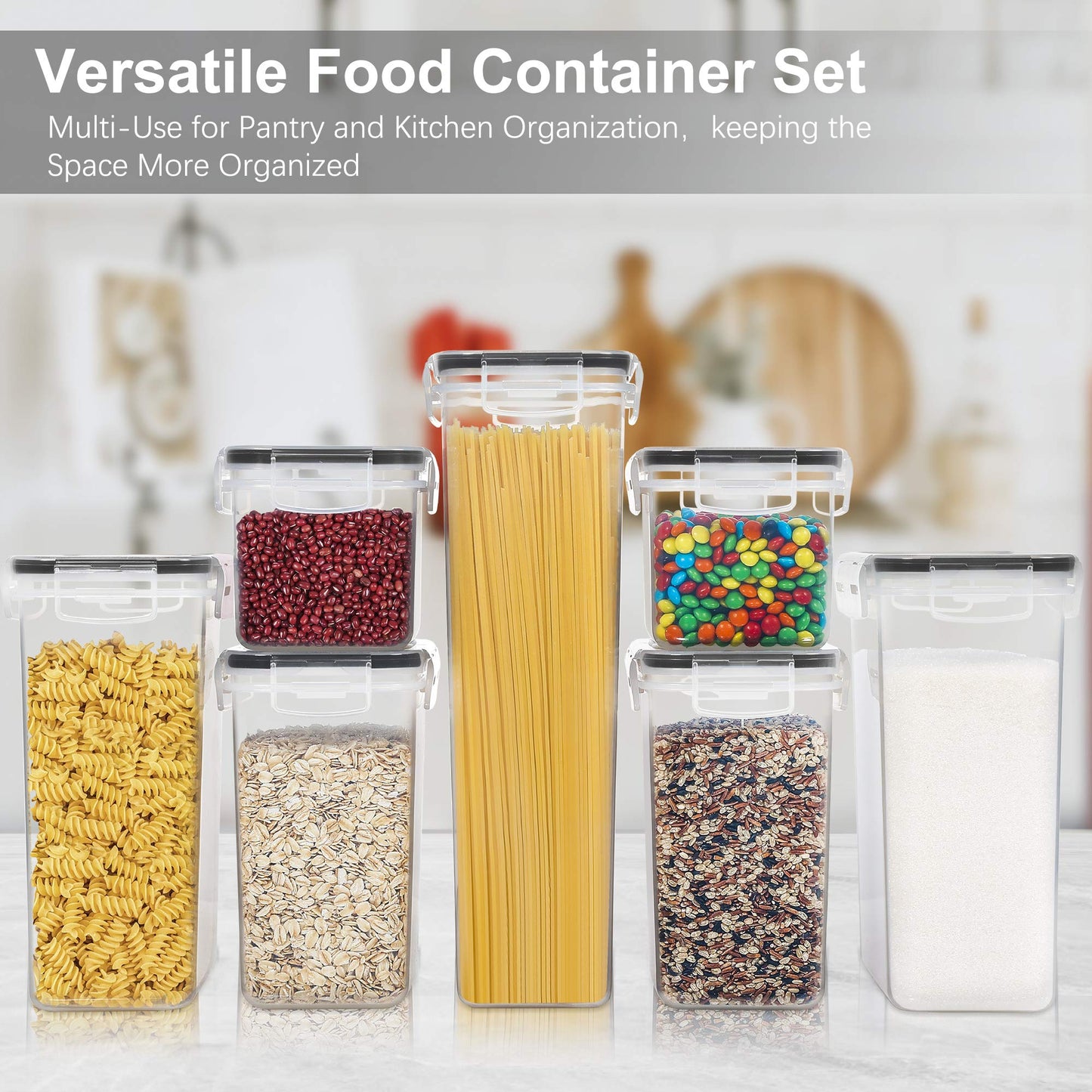 PANTRYSTAR Airtight Food Storage Containers with Lids, 7 PCS BPA Free Kitchen Canisters for Spaghetti, Pasta, Dry Food, Flour and Sugar, Plastic Canisters for Pantry Organization and Storage