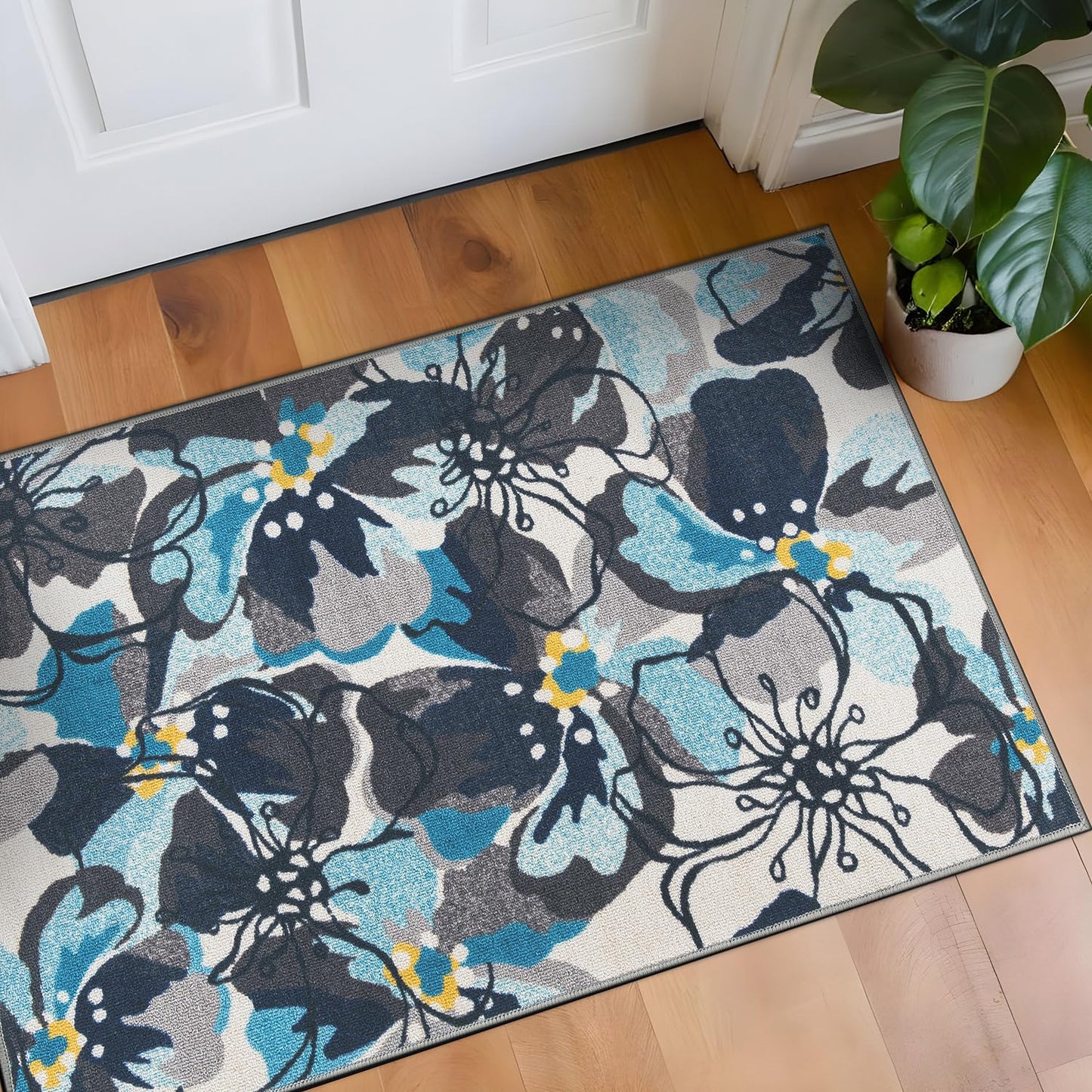 Rugshop Gray Large Floral Non-Slip Area Rug Fade Resistant for Hallway, Entryway and Kitchen, 2'7" x 4'
