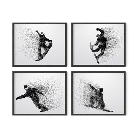 Summit Designs Snowboarding Wall Decor Art Prints - Particle Silhouette – Set of 4 (8x10) Inch Poster Photos Prints - Man Cave, Bedroom Decor - Kids Boys Girls Gift Idea