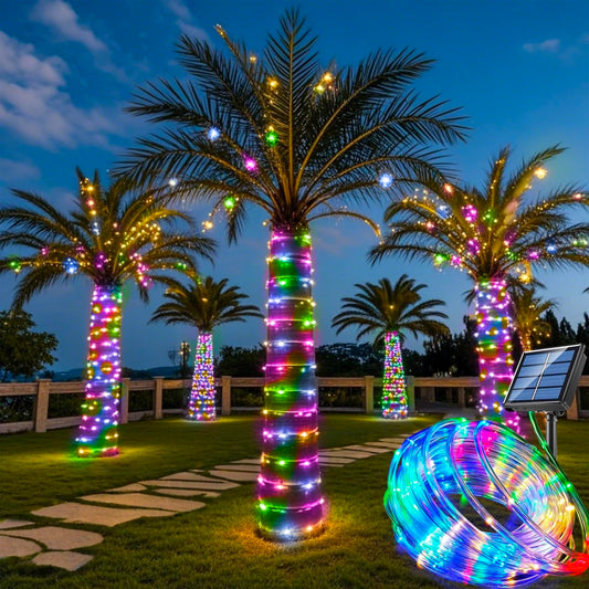 Honche Solar Rope Light 33FT 100LED IP65 Waterproof Outdoor LED Copper Fairy String Tube Lights for Party Gazebo Garden Patio Stair Balcony Fence Tree Daily Christmas Decoration(Solar-Multicolor)