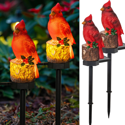 Dazzle Bright 2 Pack 22.5 in Cardinal Bird Solar Lights, Red Bird Solar Powered Lights Cardinal Garden Stake Light for Christmas Pathway Garden Lawn Yard Gifts Decoration