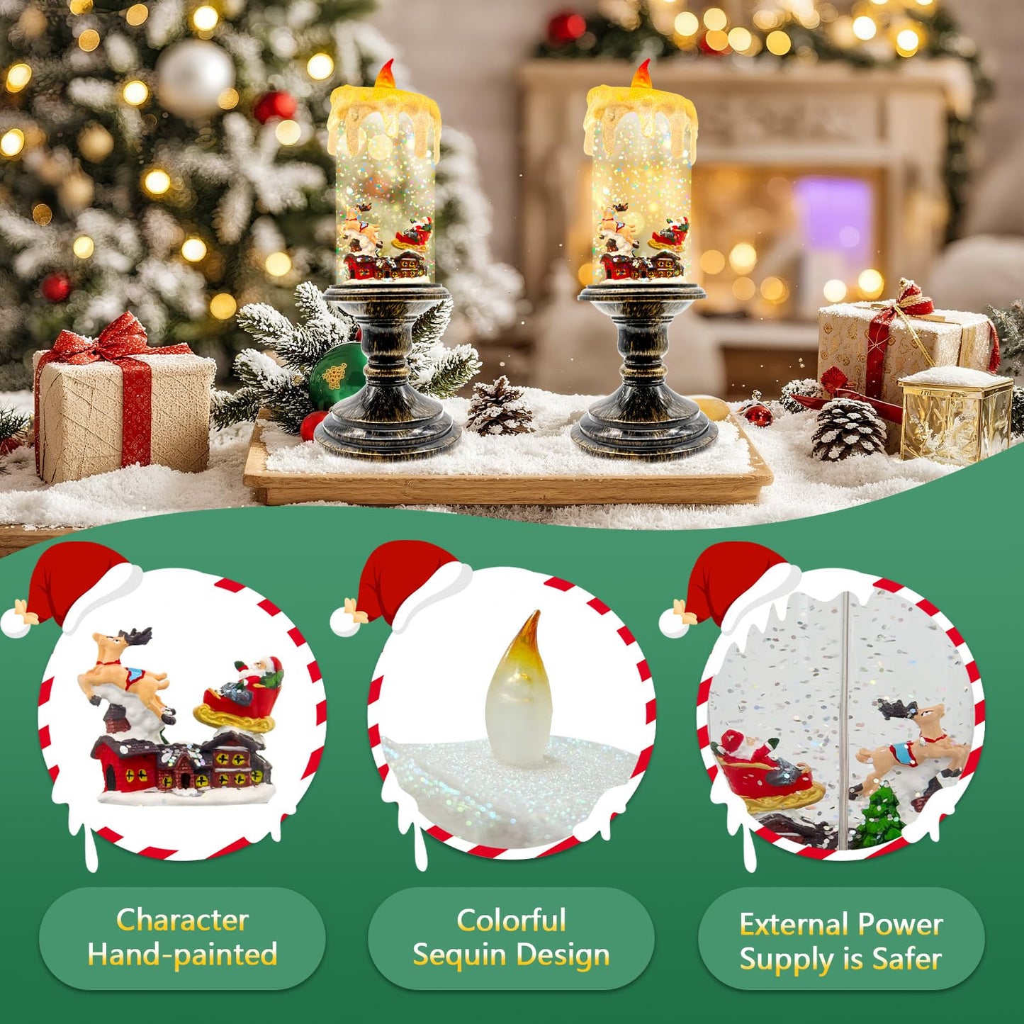 Christmas Snow Globe Candle, Timer Christmas Flameless Candles Snow Globe with 6H, Snowmans Scene, Battery Operated, Christmas Snow Globes for Christmas Holiday Xmas Party Table Centerpiece Home Decor