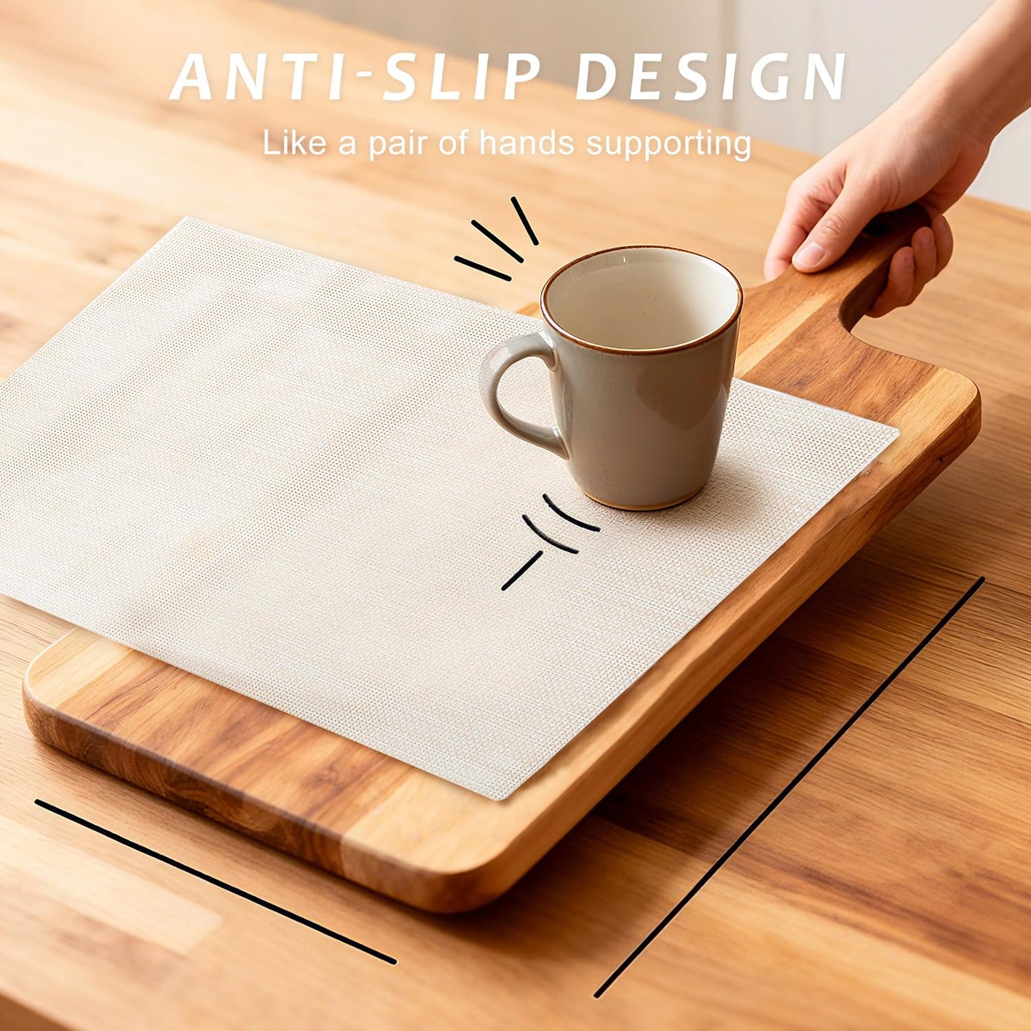 Durable Vinyl Placemats Set of 4, Non-Slip for Dining Table Mat, Heat Resistant Place Mats, Washable Anti-Slip PVC Easy to Clean Wipeable Premium Plastic Mats for Kitchen Beige