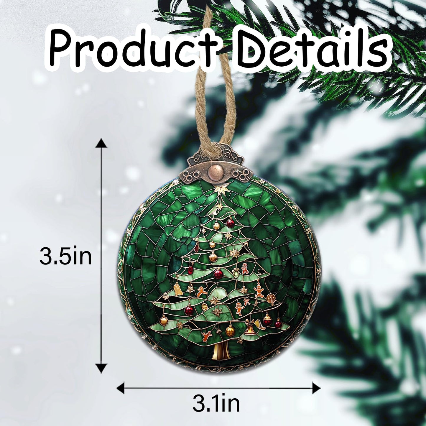 CRISGIF Stained Glass Christmas Decorations, Small Bell Pendant Suncatcher for Window Christmas Tree Hanging Ornaments Retro Green Sun Catcher Xmas Decor Gifts for Women Men Mom Nana Friend