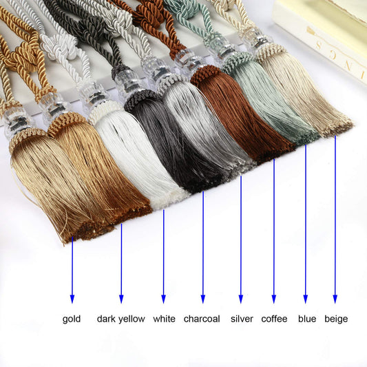 Fenghuangwu Tassel Curtain Tiebacks Handmade Curtain Tie Backs, Elegant Crystal Curtain Holdbacks for Home Office Decor (Coffee, 2P)
