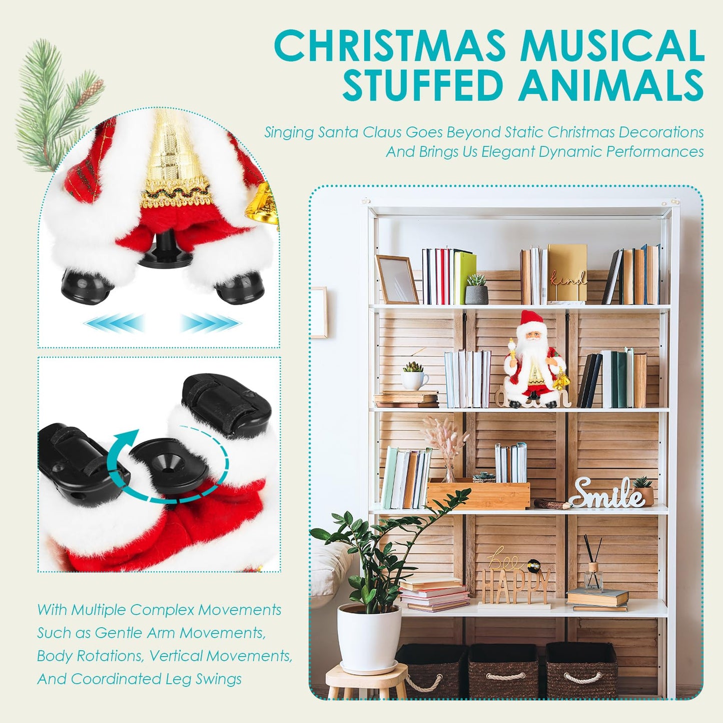 SdeNow Rotating Dancing Santa Claus with Music Walking Animated Christmas Doll Santa Singing Christmas Decorations and Santa Claus Stuffed Toy for Kids