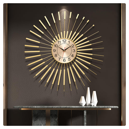 Large Wall Clocks for Living Room Decor 24 Inch Gold Starburst Wall Clock, Silent Non-Ticking Metal Wall Clocks Battery Operated, Mid Century Boho Farmhouse Modern Art Decor for Bedroom Office