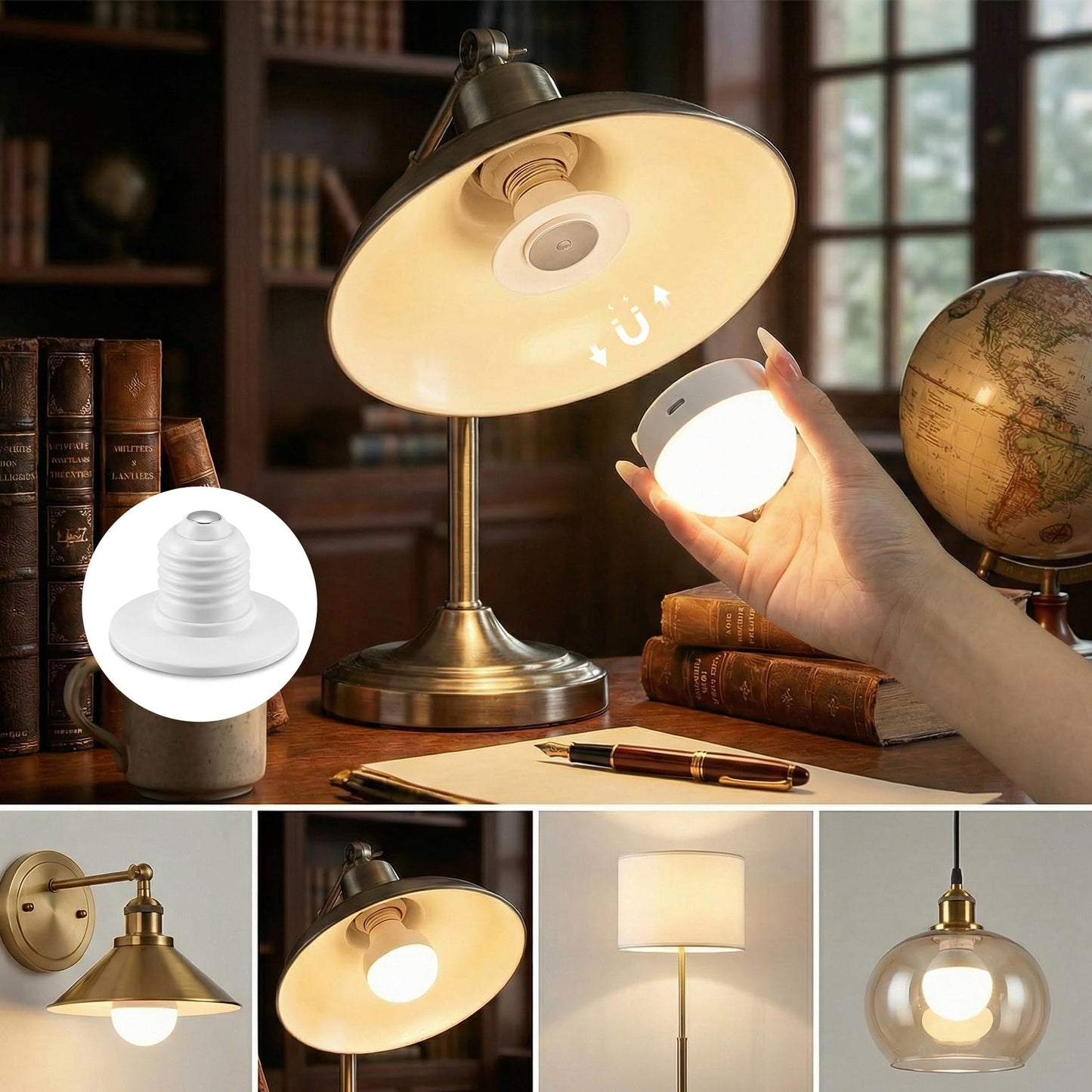 Rechargeable Battery Operated Light Bulbs, E26 Screw in (Magnetic Detachable) Light Bulb for Lamps with Remote Control Dimmable＆Timer, Wireless Puck Emergency Lamp for Non-Hardwired Wall Sconce