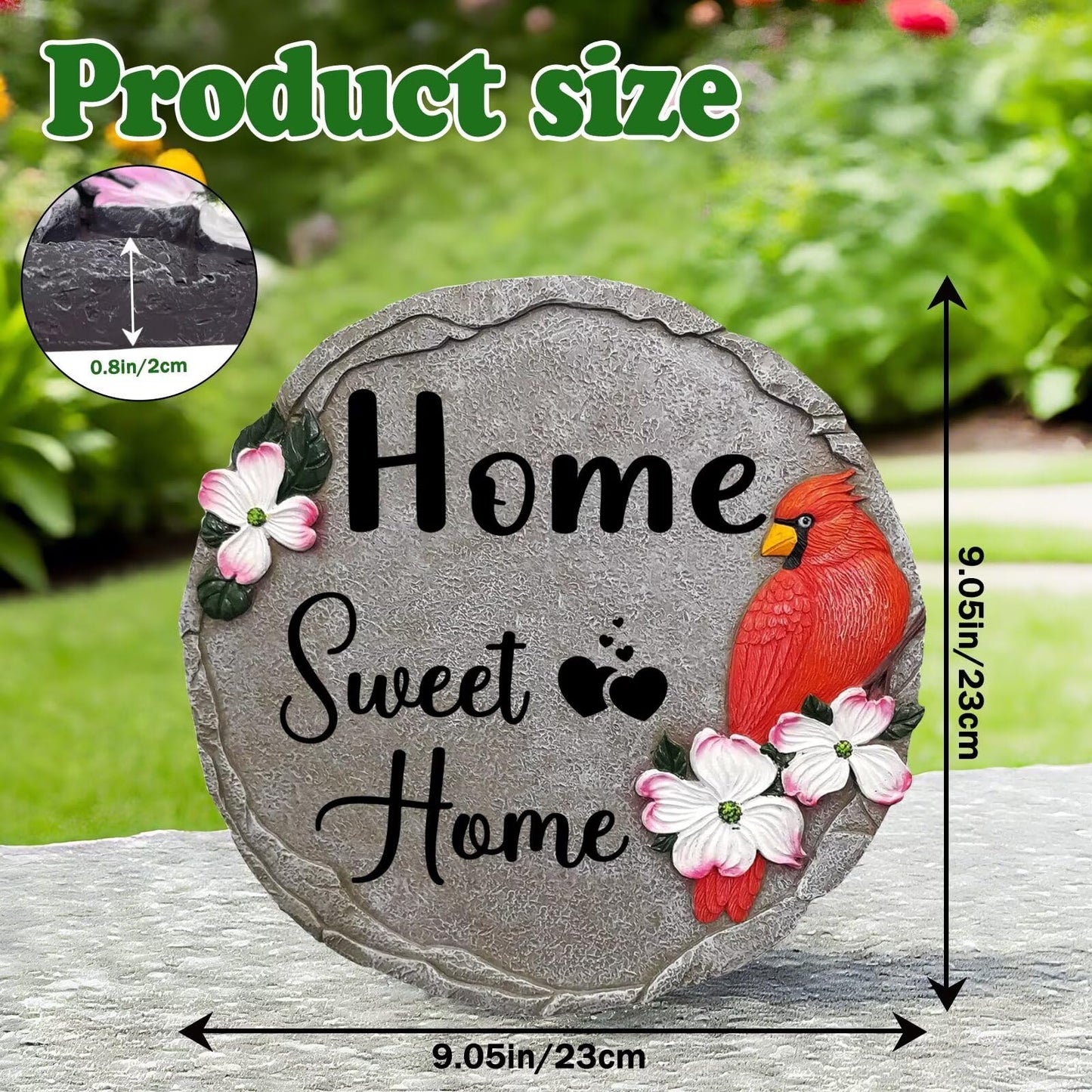 Sweet Home-Resin Stepping Stone,Outdoor Garden Pathway Decoration,Round Red Hummingbird Decorative Stone for Garden,Walkway Sculpture Yard Art for Patio,Home Decor