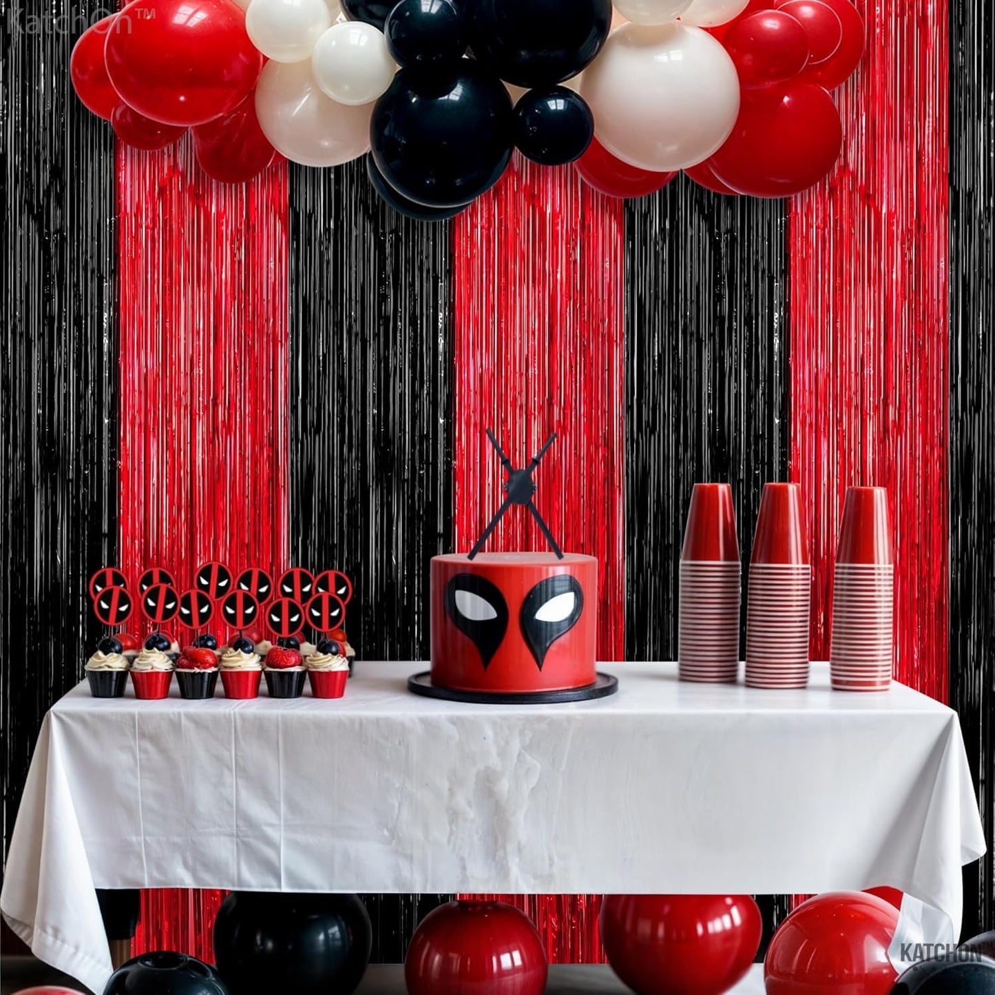 KatchOn Red and Black Fringe Curtain - 6.4x8 Ft Pack of 2 | Red and Black Streamers for Casino Theme Party Decorations | Foil Fringe for Anniversary, Bachelorette | Graduation Decorations 2026