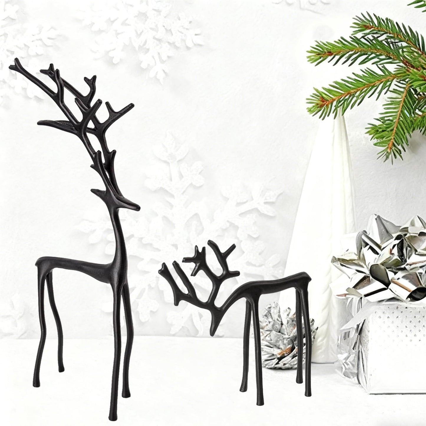 JumkontSet of 2 Modern Reindeer Statues - Black Metal Reindeer Statues - Style Modern Reindeers Tabletop Decoration - Ornaments for Mantel Fireplace Living Room Bedroom Home Decor