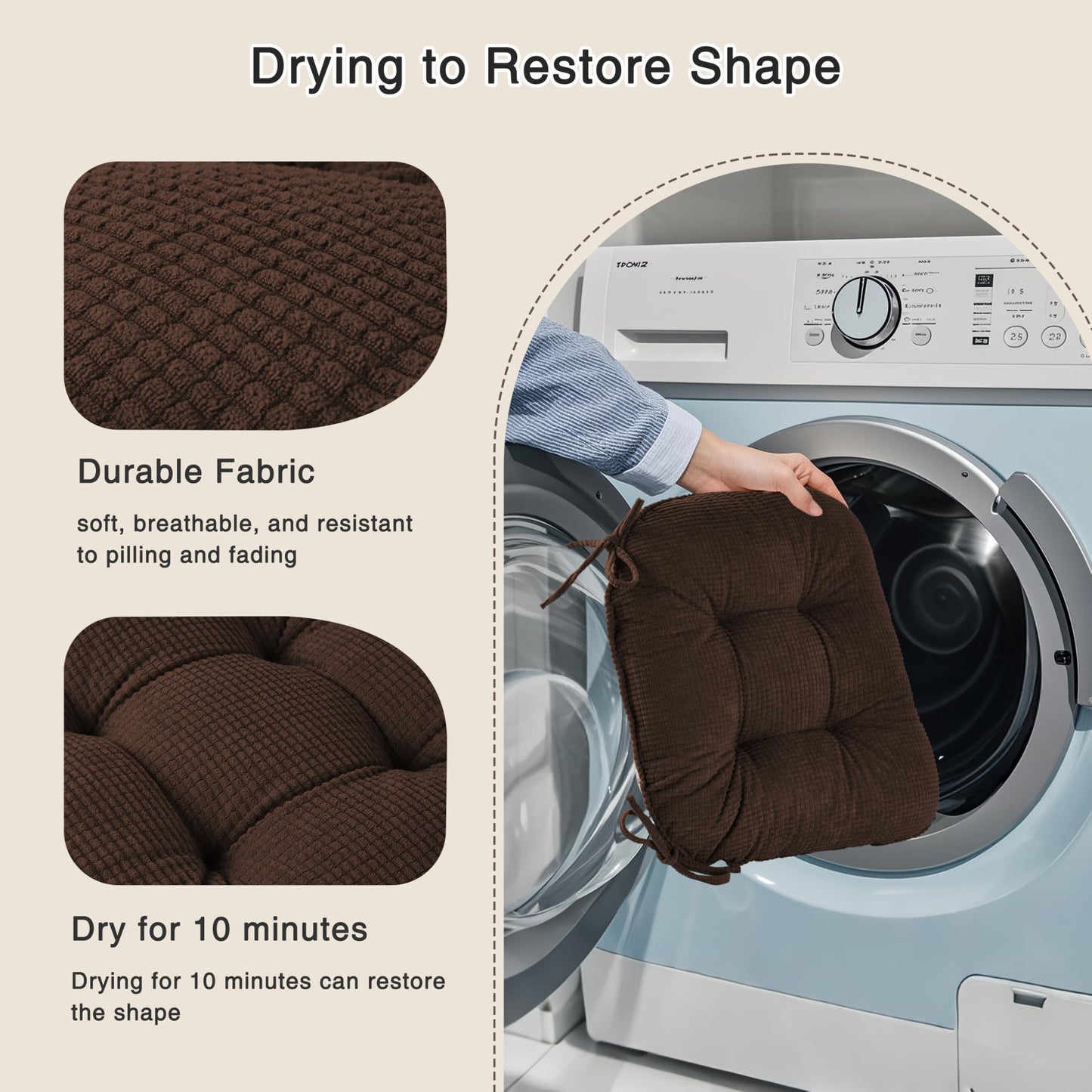 OVOV Chair Cushions for Dining Chairs Set of 1 Non-Slip Kitchen Seat Cushions 18" x 18" x 4" Indoor Seat Pads with Ties Coffee