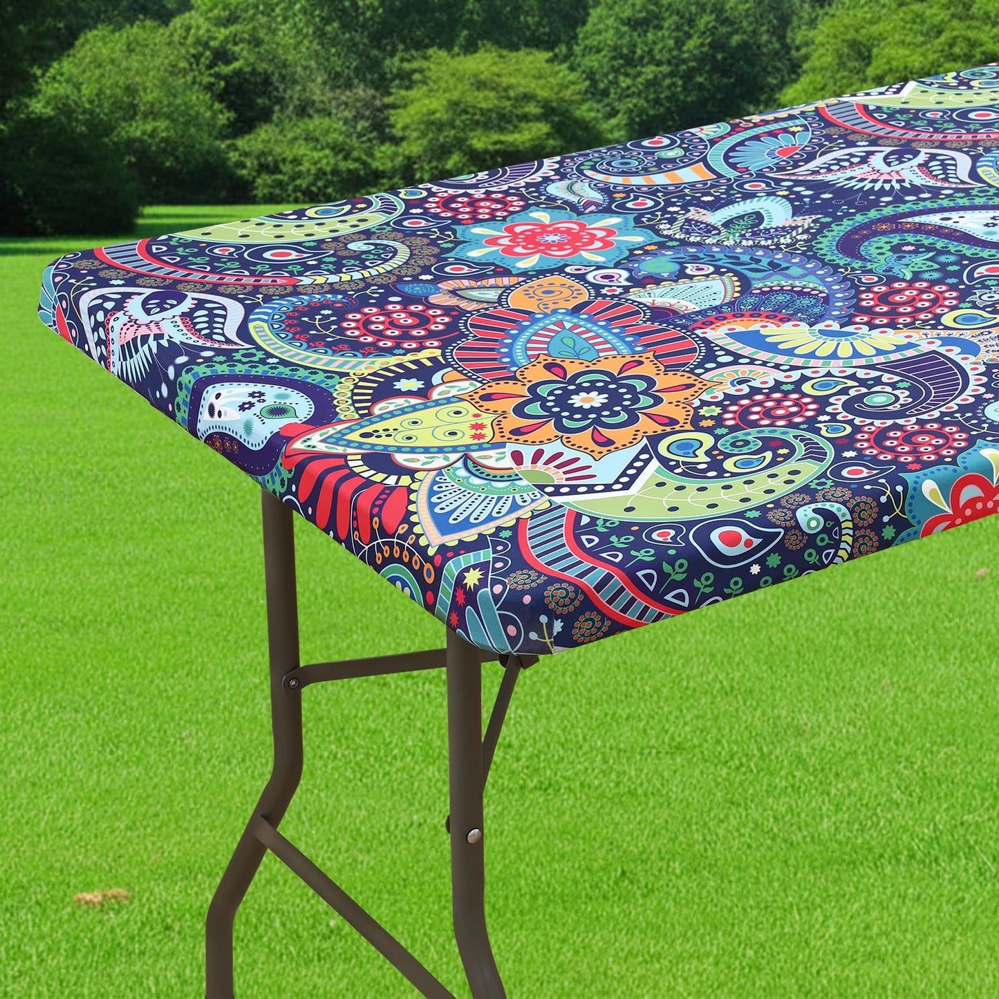 Smiry Spandex Fitted Tablecloth for 6 Foot Rectangle Tables, Washable Picnic Table Cover with Elastic, Stretch Reusable Table Cloth for Outdoor, Camping, Dining & Kitchen (Paisley, 30"x72")