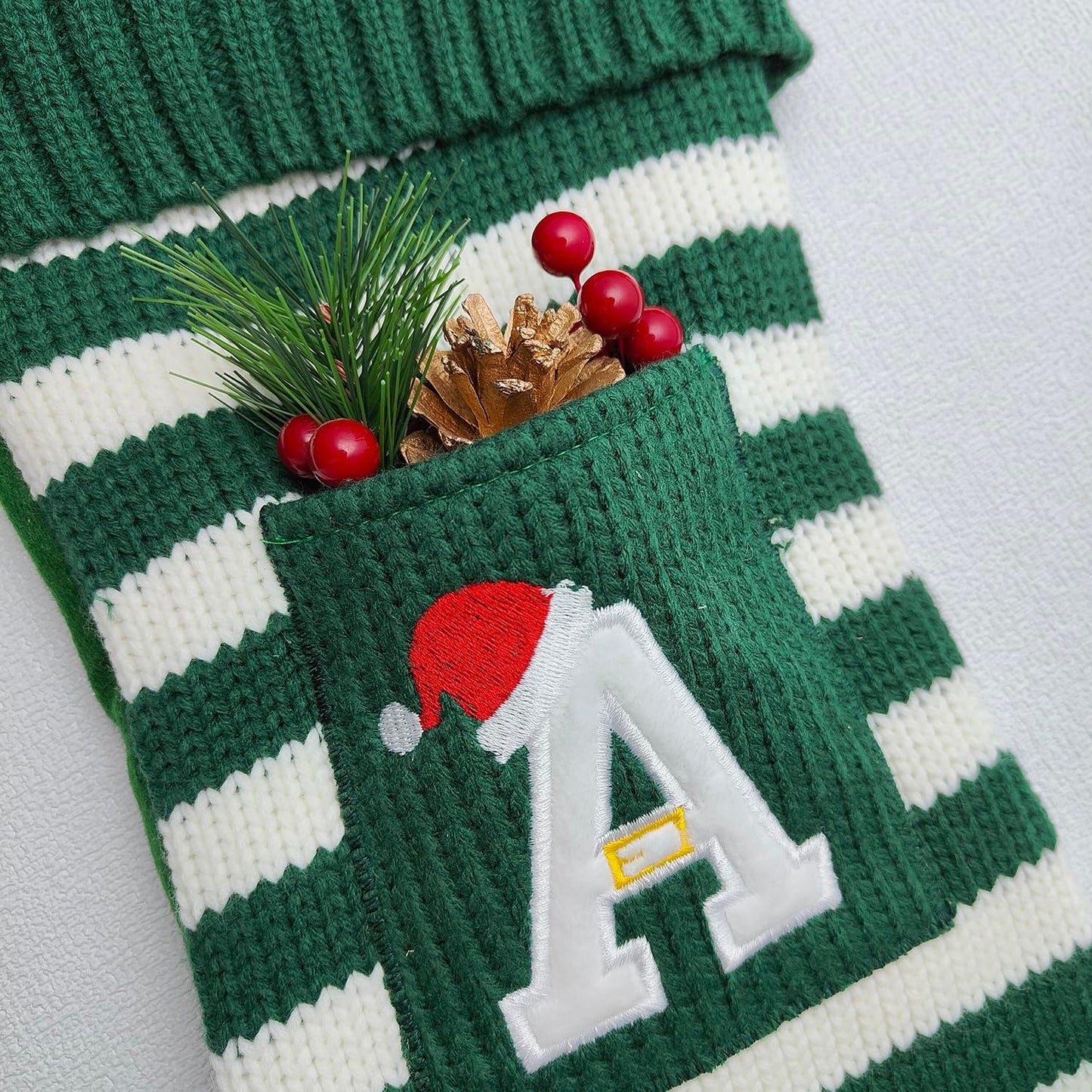 Christmas Stocking Knit Initial Christmas Stockings for Family Farmhouse Monogram Letter Christmas Stockings Christmas Decorations Gift Stocking Personalized Stocking Embroidered Letter A