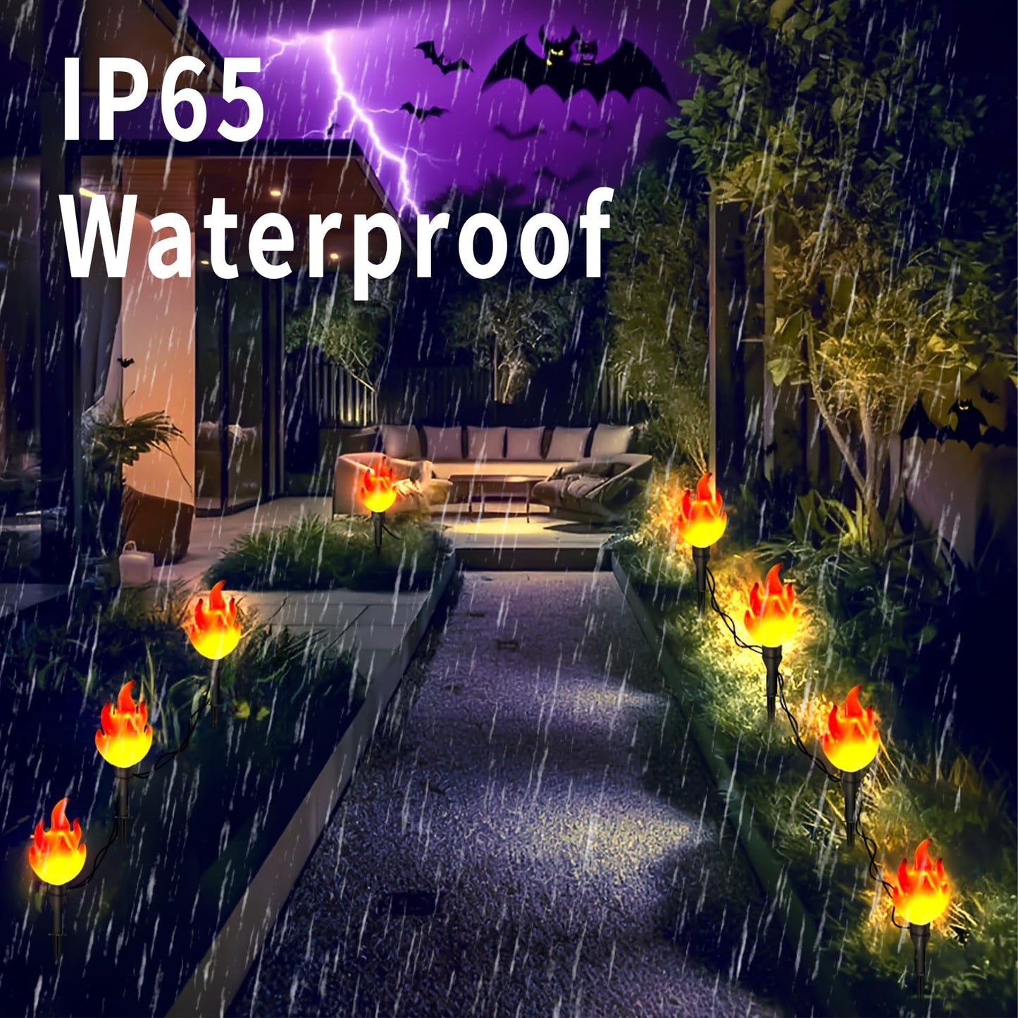 ALENEY Christmas Light Solar Lights Outdoor, 6.2Ft Cute Flame Light String with Stake, Waterproof 10 LED Garden Decor for Outside Patio Pathway Yard Halloween Decorations, Warm White