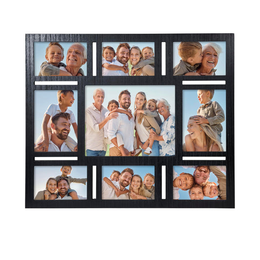 MONT PLEASANT 9-Opening Collage Picture Frame Wall Decor – Black Multi Photo Frame for 5x7, 8x10 & 4x6 Photos – Multiple Size Photo Display, Wall Mountable Vertically or Horizontally
