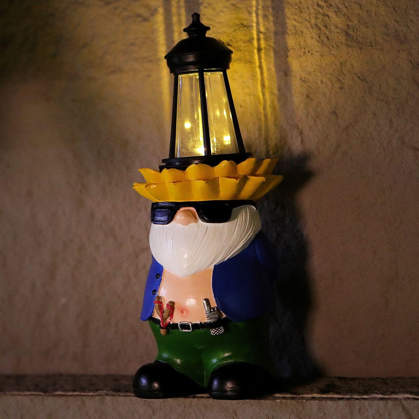 LEGIFO Garden Gnome Statue with Solar Lantern Lights Guardian Sculptures Outdoor Decorations Patio Lawn Yard Garden Decor Large Figurine Gifts for Women Mom