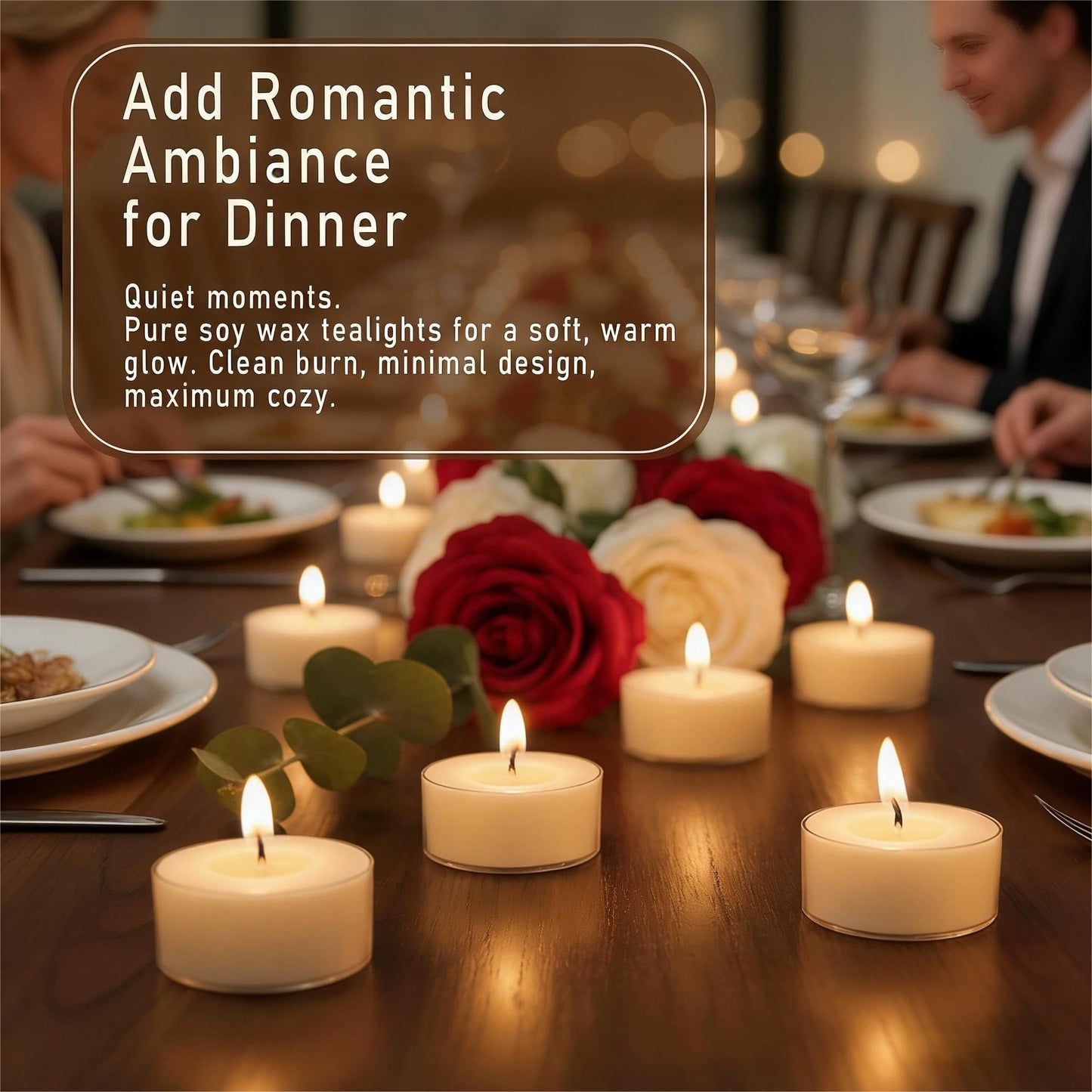 Soy Wax Tealight Candles 25Packs, 4 Hour Long Burning, Unscented White Smokeless Candles, Non-Toxic Paraffin-Free Clear Acrylic Cup Tea Lights for Weddings, Home, Emergencies & Dinner