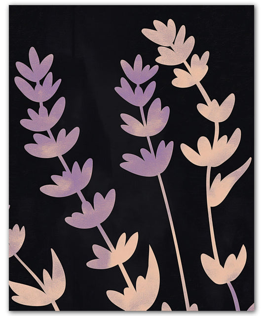 ZUKIY Night Lavender Silhouette - 8x10 Unframed Moody Lavender Wall Art - Purple Flower Wall Decor for Bedroom Office Living Room Hallway or Gallery Wall - Calming Botanical Decor Poster