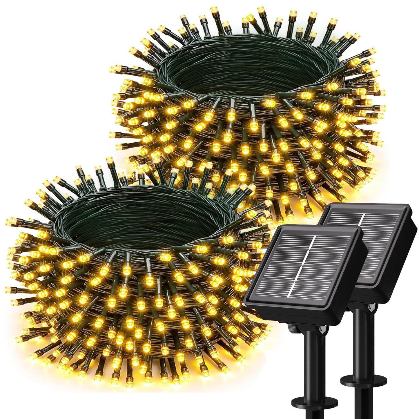 Soiarllt 2 Pack Solar String Lights Outdoor - Total 92FT 240 LED Solar Christmas Lights Outdoor Waterproof with 8 Lighting Modes for Xmas Tree Garden Party Decorations(Warm White)