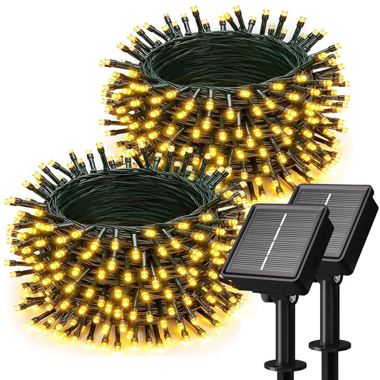 Soiarllt 2 Pack Solar String Lights Outdoor - Total 92FT 240 LED Solar Christmas Lights Outdoor Waterproof with 8 Lighting Modes for Xmas Tree Garden Party Decorations(Warm White)