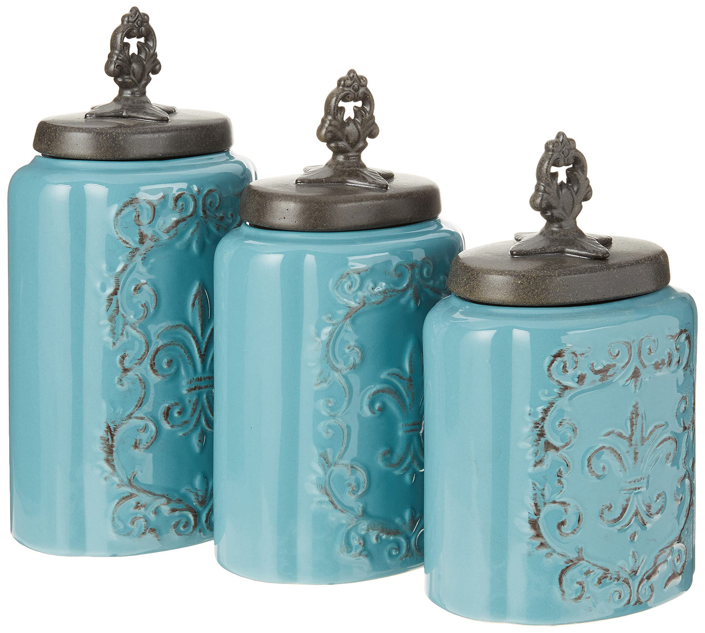 American Atelier 1182144-BL Blue Antique Set of 3 Canisters,60, 74.5, 84.5 oz