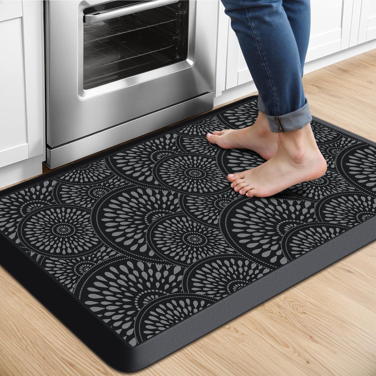 Mattitude Kitchen Mat, 17.3x28in Heavy Duty Ergonomic Comfort Foam Standing Desk Mat, Waterproof Non-Slip Standing Mats and Rugs for Kitchen, Office, Laundry, Black