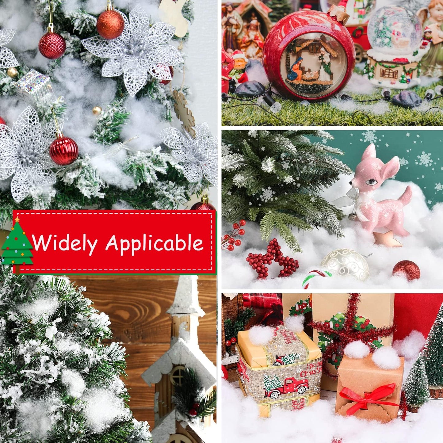 Apragaz Christmas Fake Snow Decoration, Artificial Snow Fluffy Fake Snow Decor, Flame Resistant Indoor Snow for Winter Village, Nativity, Christmas Tree, Christmas Decoration(5.6 OZ)