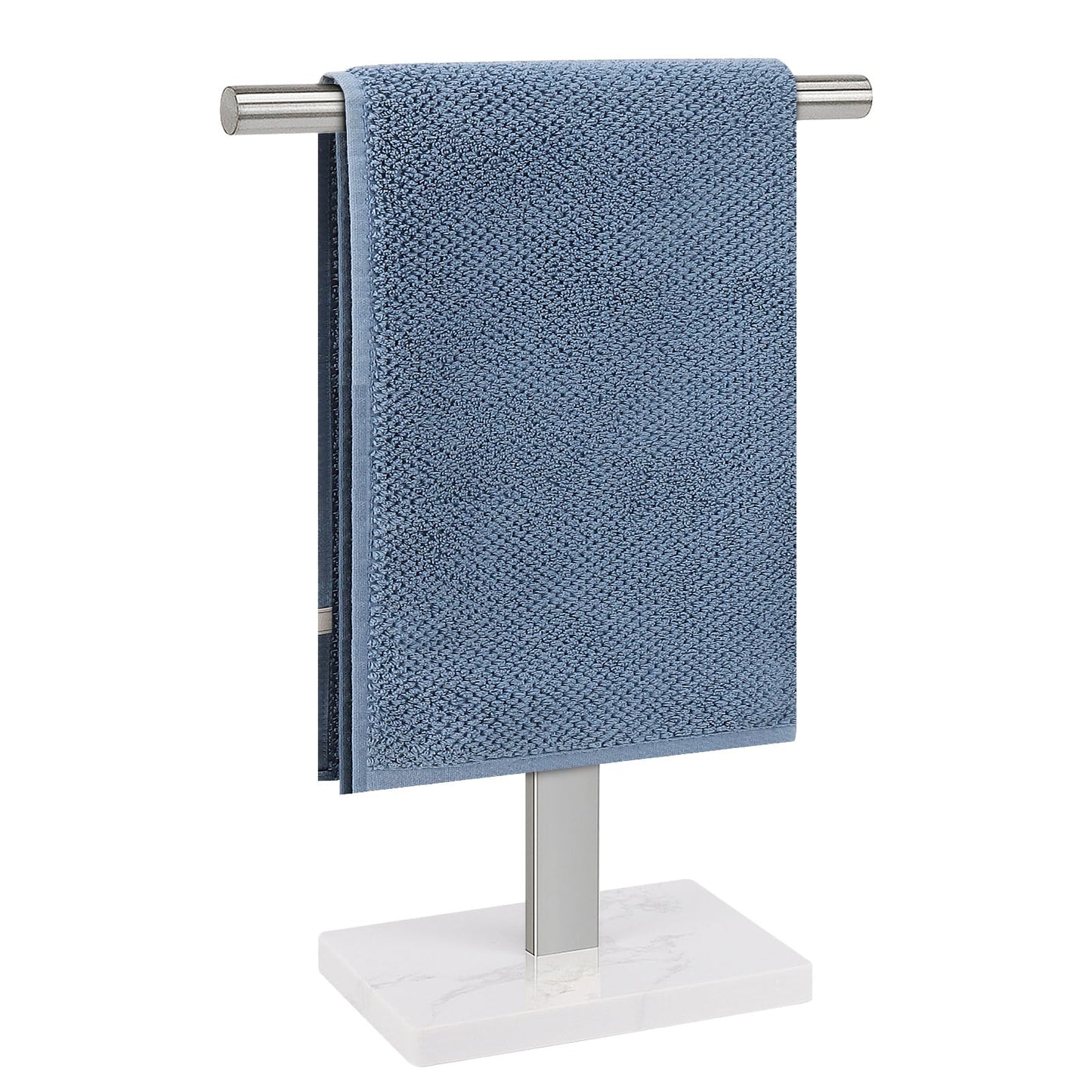 BathAce Hand Towel Holder, T-Shape Hand Towel Stand for Bathroom, Hand Towel Rack Bar Standing for Vanity Kitchen Countertop, 304 Stainless Steel (Marble Base, Brushed)