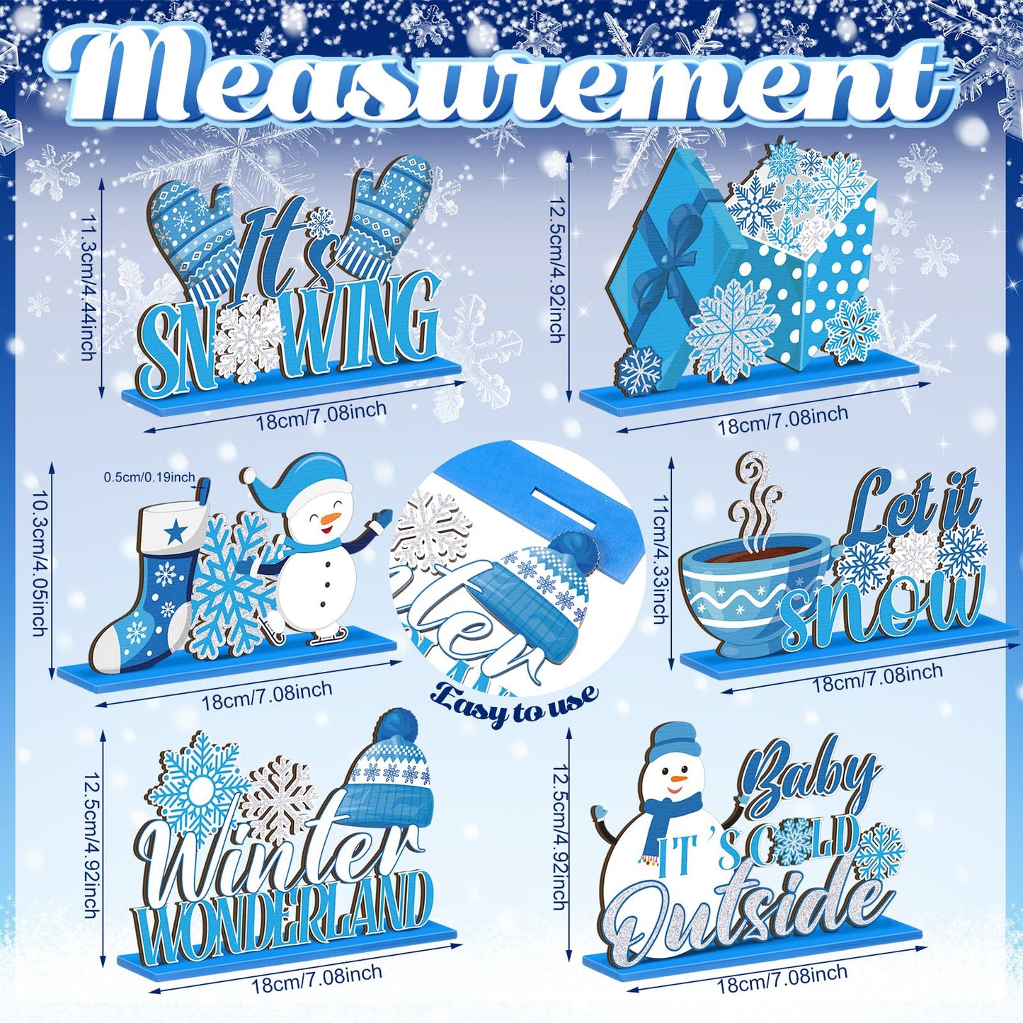 Suzile 6 Pcs Winter Wooden Table Decorations Snowflake Snowman Wooden Centerpieces for Party Winter It's Snowing Theme Christmas Birthday Party Baby Is Cold Outside Supplies