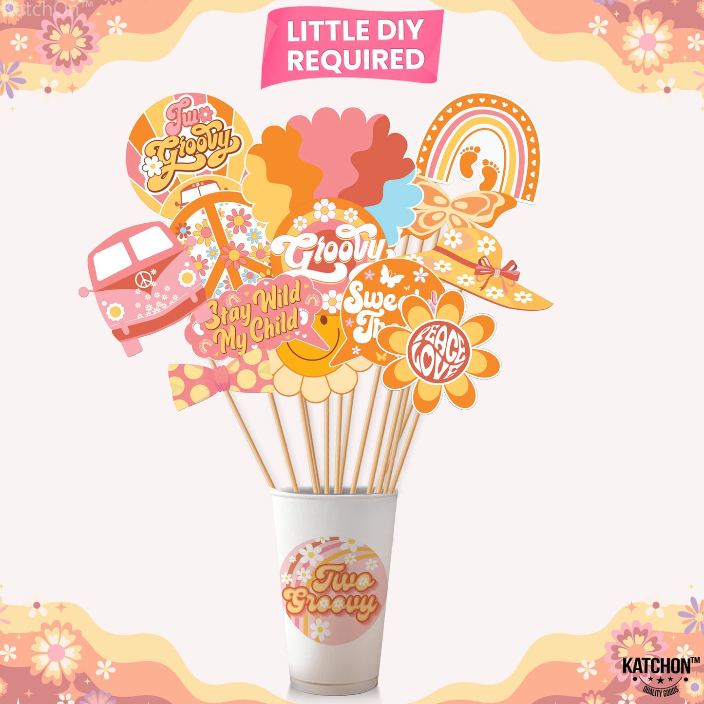 KatchOn Groovy Photo Booth Props - Pack of 40, 60s & Retro Props for Two, Hippie Party Decorations