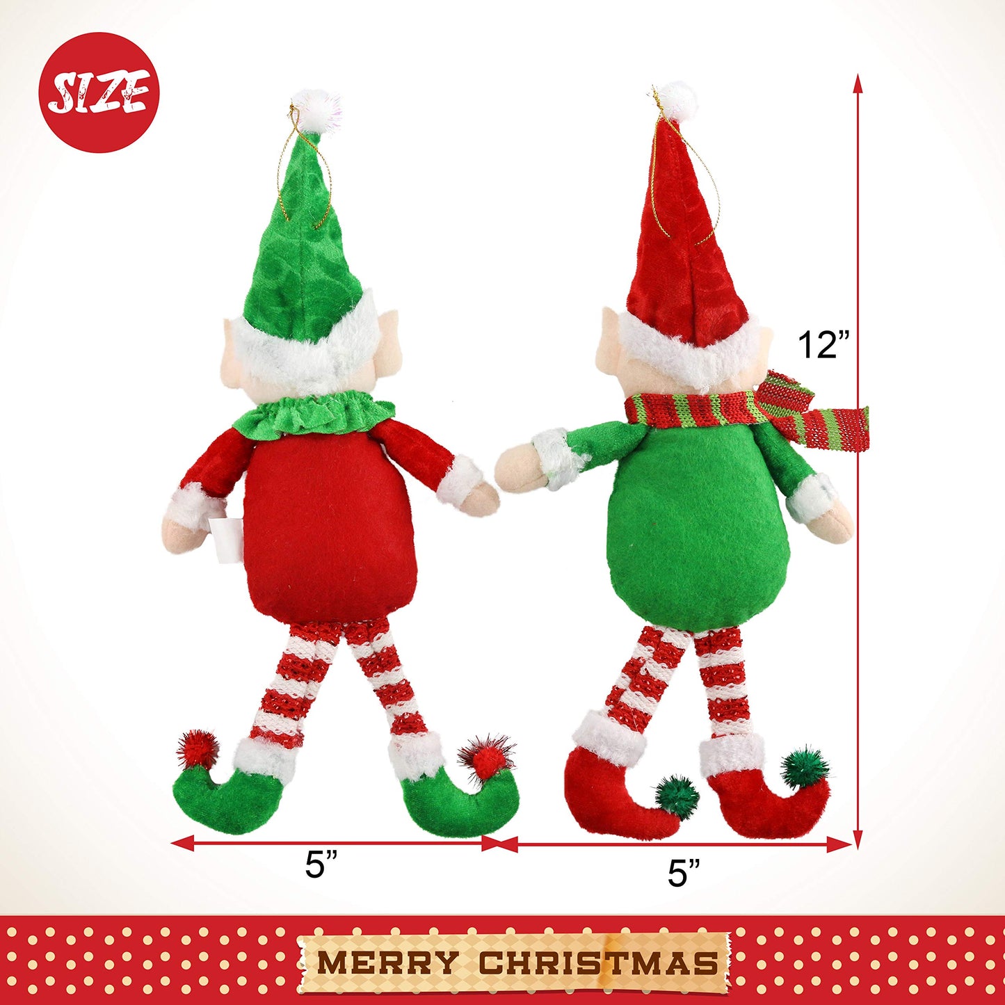 Athoinsu 4 Pack Christmas Elves Doll Pendants Hanging Ornaments Xmas Elf Boy Girl Holiday Decorations Gifts for Kids Family, 12''
