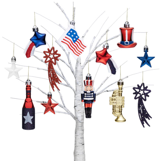 Valery Madelyn 4th of July Tree Decorations for Patriotic Memorial Day Ornaments, 12ct Red White Blue Shatterproof Americana Nutcracker Hanging Ball Decor for Independence Day USA 250th Anniversary