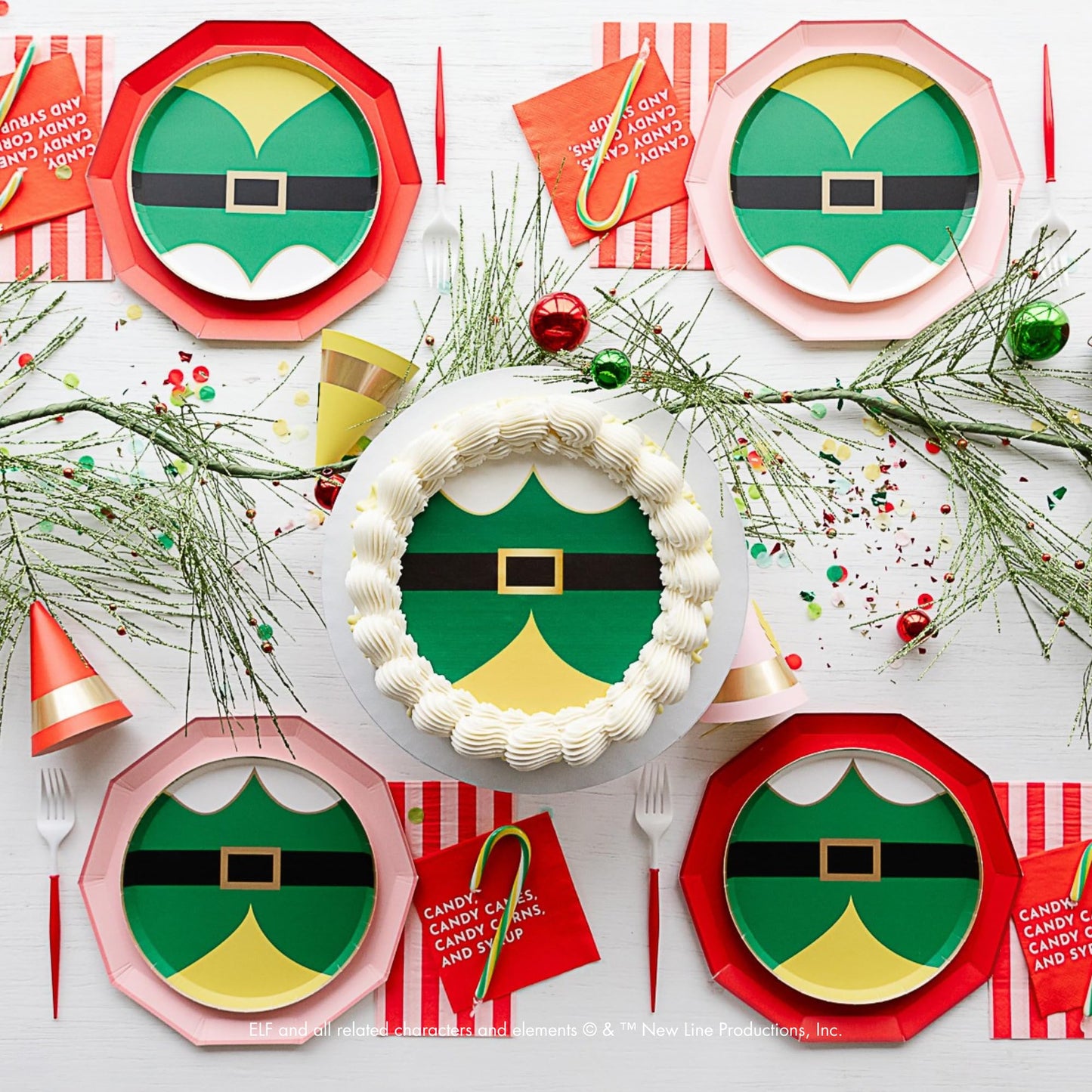 Elf Merchandise Small Plates by Bonjour Fete | Elf Christmas Décor, Birthday Decorations, Buddy the Elf, Disposable Plates| 8.25" D (8 Pack)